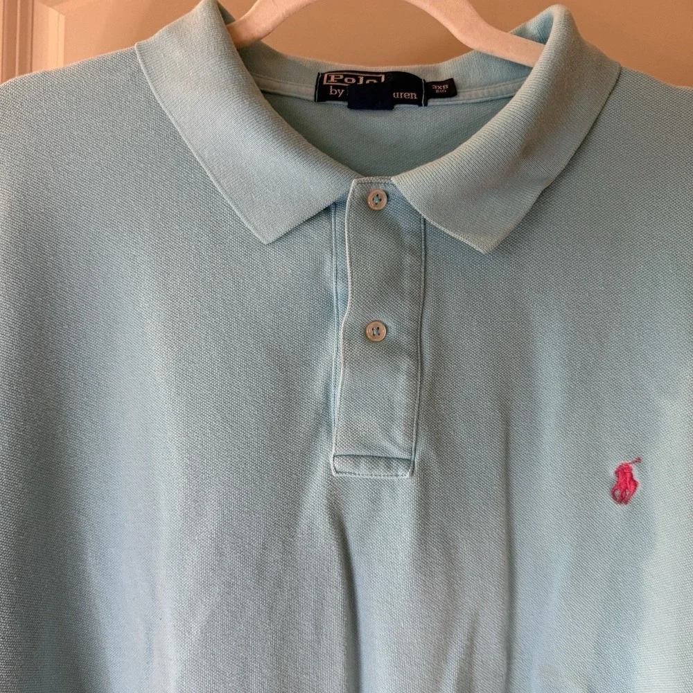 Polo Ralph Lauren Men's 3XB Big Blue Polo Shirt Pink Pony Logo Cotton